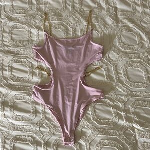 Pink Cutout Bodysuit with Gold Chain Straps